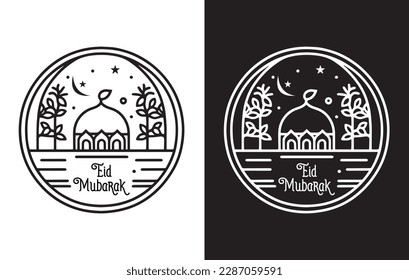 Eid Mubarak Vector de ícono musulmán, Ramadan Kareem, Iconos de saludo, Iconos del contorno de Eid Mubarak vector
