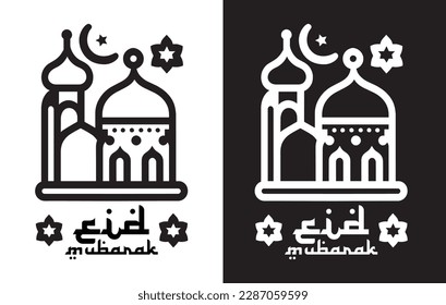 Eid Mubarak Muslim icon vector, Ramadan Kareem, Greeting icons, Eid Mubarak outline icons vector