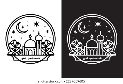 Eid Mubarak Muslim icon vector, Ramadan Kareem, Greeting icons, Eid Mubarak outline icons vector