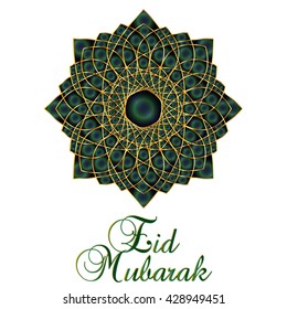 Eid Mubarak - muslim islamic holiday celebration greeting card or wallpaper with arabic floral round ornaments, arabesque mandala and calligraphy