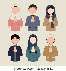 EID MUBARAK MUSLIM PEOPLE CHARACTER ELEMENT CLIPART VECTORS