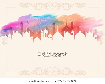 Eid Mubarak muslim religious festival greeting card design vector