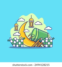 Eid Mubarak Night Illustration with Vector View and Modern Style