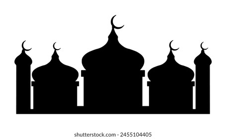 Eid Mubarak night mosque silhouette Arabian city black silhouette