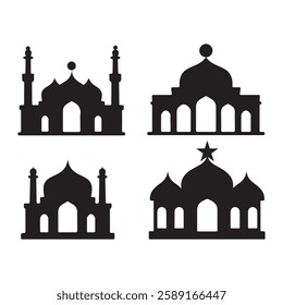 Eid Mubarak night mosque silhouette Arabian city black silhouette,