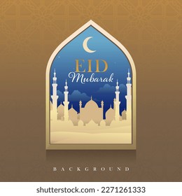 Eid Mubarak Night in Window Blue Hintergrund Vektorgrafik