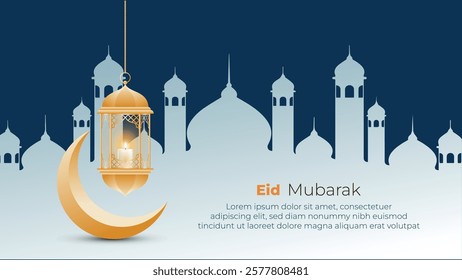 Eid Mubarak on Islamic design concept with a moon on color background. vector illustration.