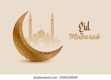 Eid Mubarak on Islamic design concept with a moon on color background. Luxury modern Islamic holiday poster template.