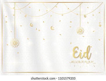 Eid Mubarak on white silk background, premium design concept,greetings Eid Mubarak, elegant design,copy space,text input, website, brochure,vector illustrations eps10