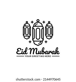 Eid mubarak outline logo design vector
