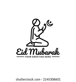 Eid mubarak outline logo design vector