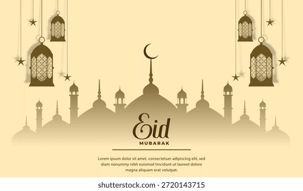 Eid mubarak paper art design islamic greeting card