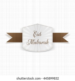 Eid Mubarak paper Label with Ribbon. Vector Illustration