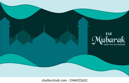 Eid Mubarak Paper Wave Background