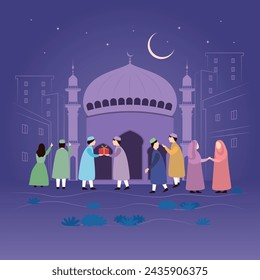 Eid Mubarak People Celebrating and Watching Eid Moon