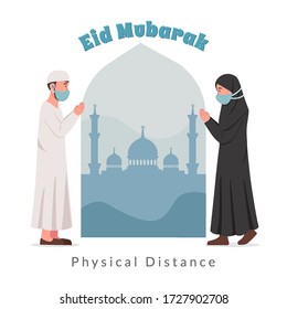 Eid Mubarak Physical Distancing Greeting Cartoon