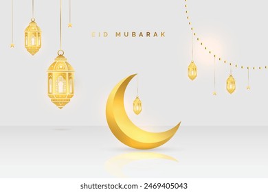 Eid Mubarak Post Design mit Halbmond und Laterne. Goldene Farbe eid Mubarak Hintergrund Design. Ramadan. Eid al adha design. Islamischer Urlaub. Abstrakt.