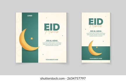 Eid mubarak post and story banner template for Social media, with Islamic pattern, moon vector