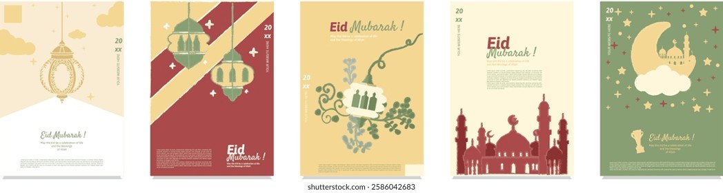 an Eid Mubarak Poster Collection Set for Design Element or Poster Base Design with Brush Effect