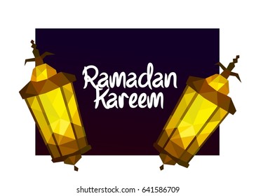Eid mubarak poster design low poly mosque. An artistic representation of a golden-domed mosque with crescent moon and stars, adding a festive and cultural tone.