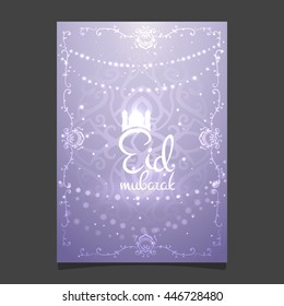 Eid mubarak poster. Illustration of Ramadan Kareem with intricate Arabic lamp for the celebration of Muslim community festival. Hand write with a modern floral frame and stars specially for Ramadan.