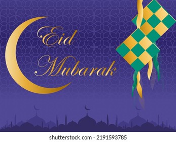 Eid Mubarak Premium Vektorgrafik mit luxuriösem Design. Blaurosa Farbverlauf eid Mubarak Hintergrund mit Stern und Mond. Islamisches Lichtdesign mit weißem eid-mubarak-Design