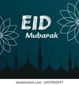 Eid Mubarak premium vector illustration with mosque and mandala background.