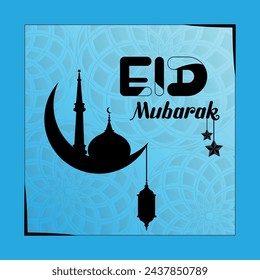 Eid Mubarak premium vector illustration with gradient background. Eid Mubarak greeting card with Islamic light and mosque.