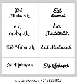 Eid Mubarak: Colección de estilo de texto en inglés radiante - Ilumina tus diseños con tipografía elegante, perfecta para saludos festivos, publicaciones en redes sociales y proyectos impresos.