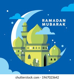 Eid Mubarak und Ramadan bunter Komposition Moschee, Moon Card Design