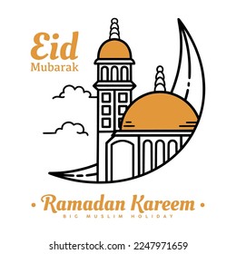 Plantilla de diseño de Eid mubarak ramadan ilustración de doodle vectorial
