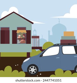 eid mubarak ramadan going home illustration