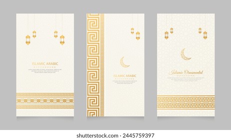 Eid Mubarak and Ramadan Islamic Realistic Social Media Stories Collection Template with Greek Pattern Brushes Borders