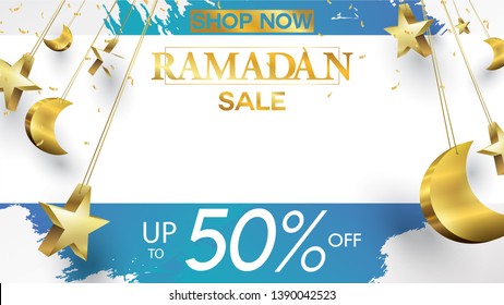 Eid Mubarak or ramadan kareem banner sale background and template. Copy space for discount tag or content promo product - Vector