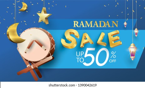 Eid Mubarak or ramadan kareem banner sale background and template. Copy space for discount tag or content promo product - Vector