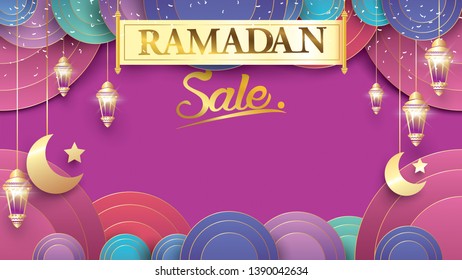 Eid Mubarak or ramadan kareem banner sale background and template. Copy space for discount tag or content promo product - Vector