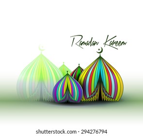 Eid Mubarak ( Ramadan Kareem ) concept with illustration of mosque.