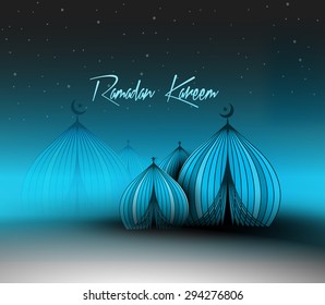 Eid Mubarak ( Ramadan Kareem ) concept with illustration of mosque.