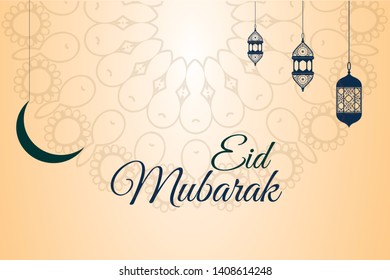 Eid Mubarak and Ramadan kareem greeting template islamic crescent and golden moon vector illustration in gold color - Vector