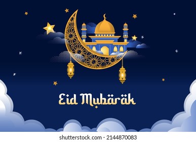 Eid mubarak and ramadan kareem greeting background