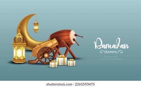 Eid Mubarak and Ramadan Kareem greetings. golden lantern hanging and half moon golden background .vector illustration design	