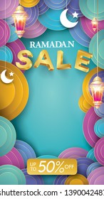Eid Mubarak or ramadan kareem for instagram story sale banner, poster, concept, background, template. Copy space for discount tag or content promo product - Vector