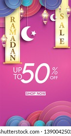 Eid Mubarak or ramadan kareem for instagram story sale banner, poster, concept, background, template. Copy space for discount tag or content promo product - Vector