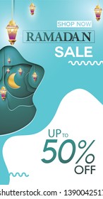 Eid Mubarak or ramadan kareem for instagram story sale banner, poster, concept, background, template. Copy space for discount tag or content promo product - Vector