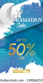 Eid Mubarak or ramadan kareem for instagram story sale banner, poster, concept, background, template. Copy space for discount tag or content promo product - Vector