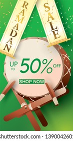Eid Mubarak or ramadan kareem for instagram story sale banner, poster, concept, background, template. Copy space for discount tag or content promo product - Vector