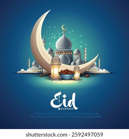 Eid mubarak and ramadan kareem islamic greeting card , poster, banner design, abstract vector illustration design