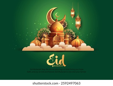 Eid mubarak and ramadan kareem islamic greeting card , poster, banner design, abstract vector illustration design