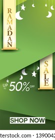 Eid Mubarak or ramadan kareem for roll banner, x banner, or roll up banner sale background and template. Copy space for discount tag or content promo product - Vector
