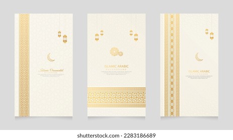 Eid Mubarak and Ramadan Kareem White Luxury Islamic Arabic Realistic Social Media Stories Collection Template